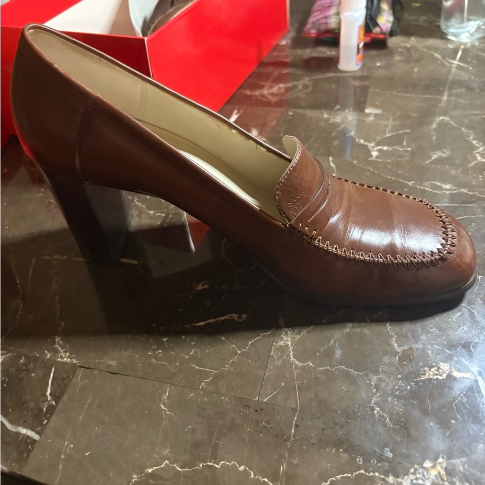 Anne Klein Tan Leather Loafers